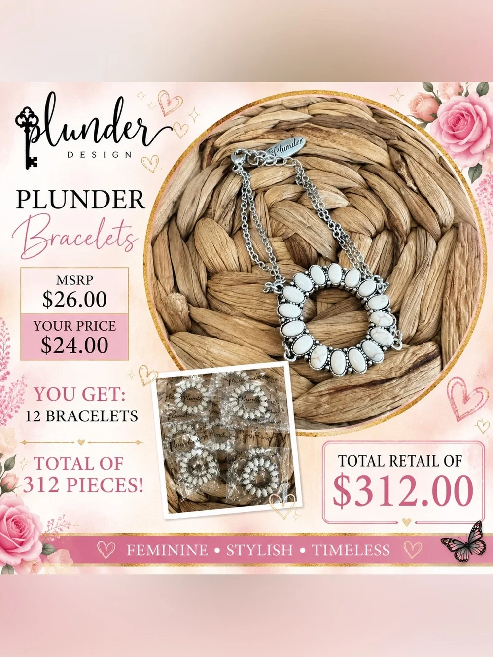 Plunder White and Silver Circle Stone Bracelet